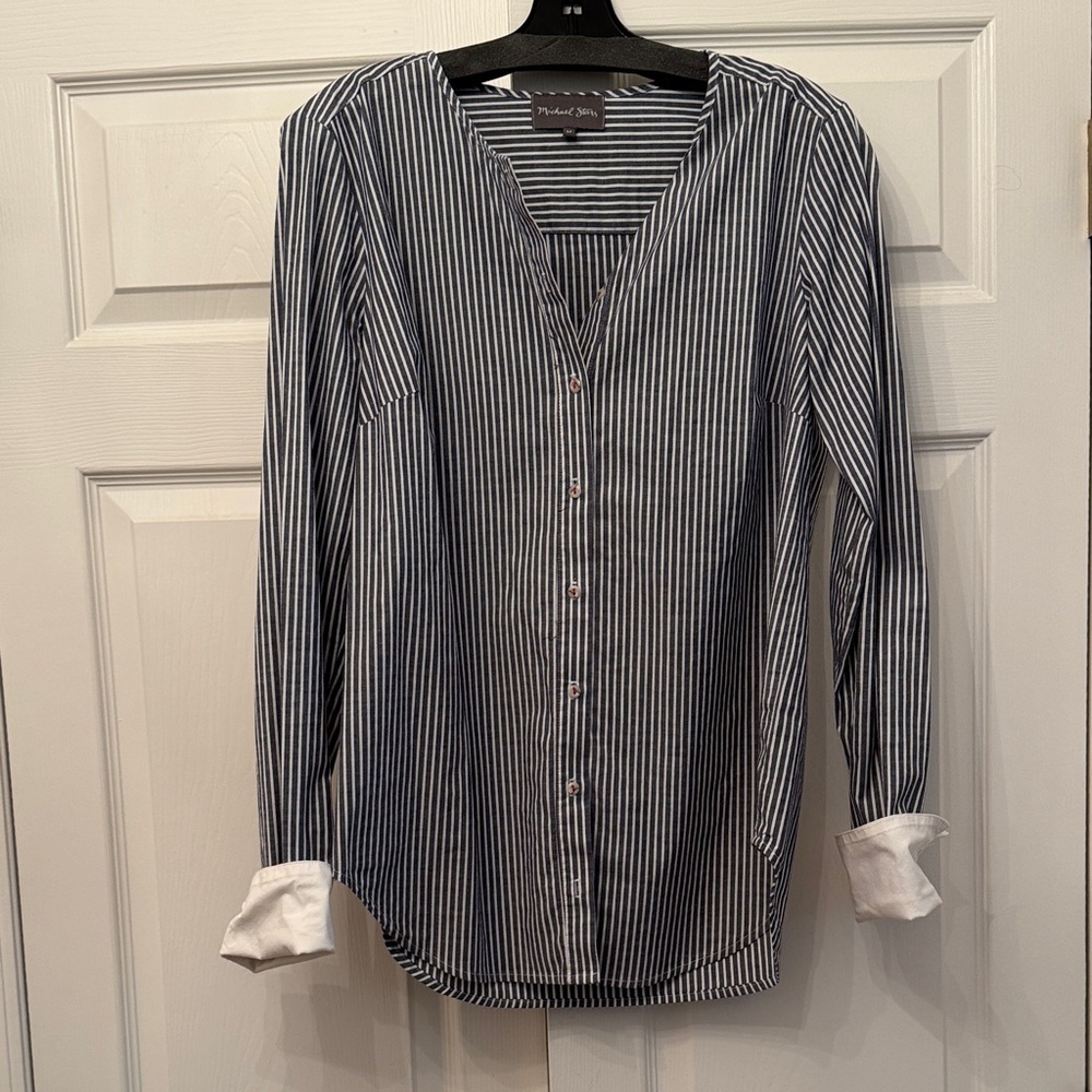 Michael Stars Navy and White Striped Blouse